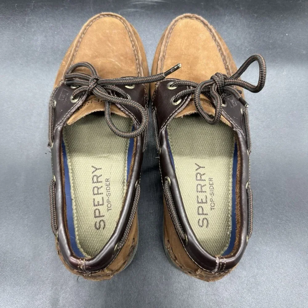 Sperry Mens Size 7M Leeward 2 Eye Boat Shoes Chocolate Brown Buck 0777896 EUC